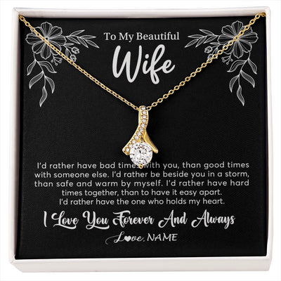 Alluring Beauty Necklace 18K Yellow Gold Finish | 1 | Personalized To My Beautiful Wife Necklace Gifts From Husband I'd Rather Hot Wife Birthday Anniversary Wedding Valentines Day Customized Gift Box Message Card | siriusteestore