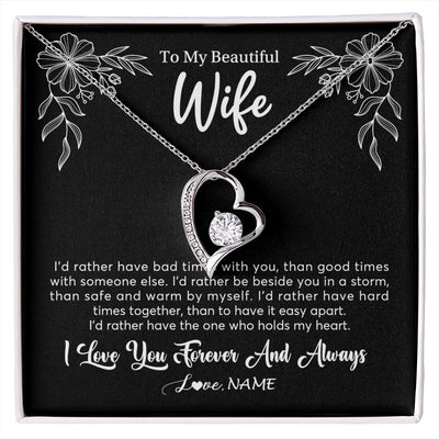 Forever Love Necklace 14K White Gold Finish | 1 | Personalized To My Beautiful Wife Necklace Gifts From Husband I'd Rather Hot Wife Birthday Anniversary Wedding Valentines Day Customized Gift Box Message Card | siriusteestore