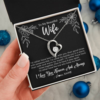 Forever Love Necklace 14K White Gold Finish | 2 | Personalized To My Beautiful Wife Necklace Gifts From Husband I'd Rather Hot Wife Birthday Anniversary Wedding Valentines Day Customized Gift Box Message Card | siriusteestore