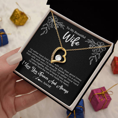 Forever Love Necklace 18K Yellow Gold Finish | 2 | Personalized To My Beautiful Wife Necklace Gifts From Husband I'd Rather Hot Wife Birthday Anniversary Wedding Valentines Day Customized Gift Box Message Card | siriusteestore