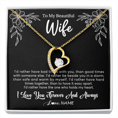 Forever Love Necklace 18K Yellow Gold Finish | 1 | Personalized To My Beautiful Wife Necklace Gifts From Husband I'd Rather Hot Wife Birthday Anniversary Wedding Valentines Day Customized Gift Box Message Card | siriusteestore