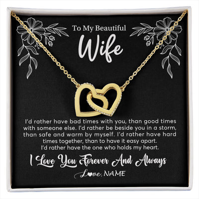 Interlocking Hearts Necklace 18K Yellow Gold Finish | 1 | Personalized To My Beautiful Wife Necklace Gifts From Husband I'd Rather Hot Wife Birthday Anniversary Wedding Valentines Day Customized Gift Box Message Card | siriusteestore