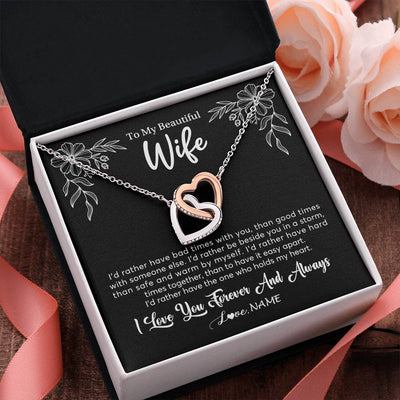 Interlocking Hearts Necklace Stainless Steel & Rose Gold Finish | 2 | Personalized To My Beautiful Wife Necklace Gifts From Husband I'd Rather Hot Wife Birthday Anniversary Wedding Valentines Day Customized Gift Box Message Card | siriusteestore