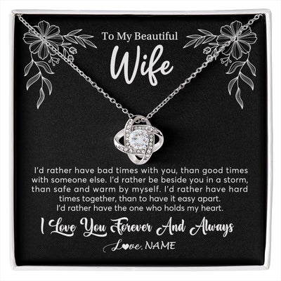 Love Knot Necklace 14K White Gold Finish | 1 | Personalized To My Beautiful Wife Necklace Gifts From Husband I'd Rather Hot Wife Birthday Anniversary Wedding Valentines Day Customized Gift Box Message Card | siriusteestore