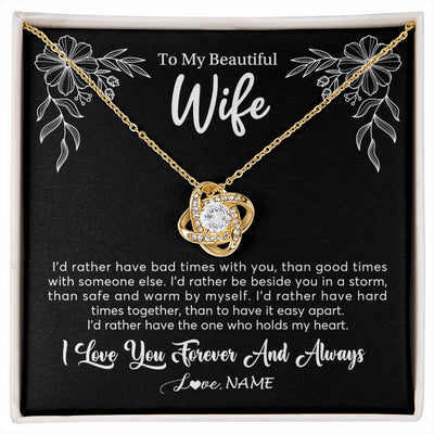 Love Knot Necklace 18K Yellow Gold Finish | 1 | Personalized To My Beautiful Wife Necklace Gifts From Husband I'd Rather Hot Wife Birthday Anniversary Wedding Valentines Day Customized Gift Box Message Card | siriusteestore