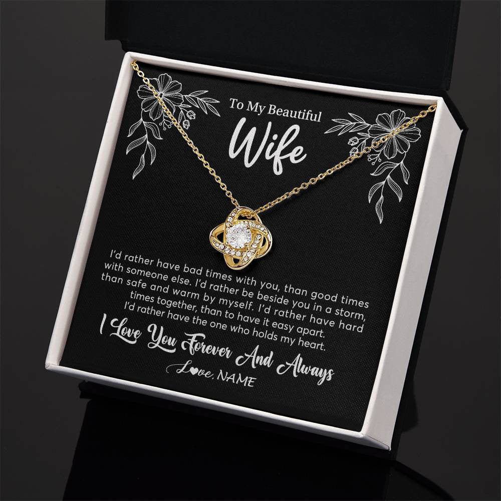 Love Knot Necklace 18K Yellow Gold Finish | 2 | Personalized To My Beautiful Wife Necklace Gifts From Husband I'd Rather Hot Wife Birthday Anniversary Wedding Valentines Day Customized Gift Box Message Card | siriusteestore