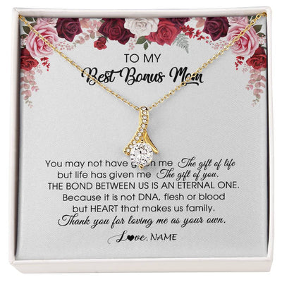Alluring Beauty Necklace 18K Yellow Gold Finish | Personalized To My Best Bonus Mom Necklace from Daughter Thank You For Loving Me Stepmom Jewelry Birthday Mothers Day Christmas Customized Message Card | siriusteestore