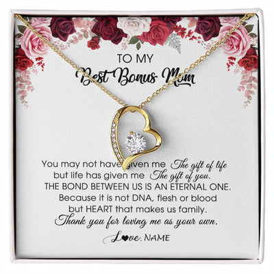 Forever Love Necklace 18K Yellow Gold Finish | Personalized To My Best Bonus Mom Necklace from Daughter Thank You For Loving Me Stepmom Jewelry Birthday Mothers Day Christmas Customized Message Card | siriusteestore