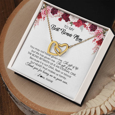 Interlocking Hearts Necklace 18K Yellow Gold Finish | Personalized To My Best Bonus Mom Necklace from Daughter Thank You For Loving Me Stepmom Jewelry Birthday Mothers Day Christmas Customized Message Card | siriusteestore