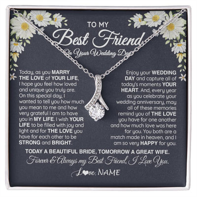 Alluring Beauty Necklace 14K White Gold Finish | 1 | Personalized To My Best Friend On Her Wedding Day Necklace Bride Gifts From Maid Of Honor Always My Best Friend Gifts Jewelry Customized Gift Box Message Card | siriusteestore