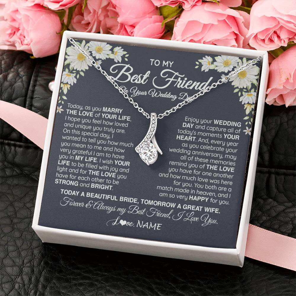 Alluring Beauty Necklace 14K White Gold Finish | 2 | Personalized To My Best Friend On Her Wedding Day Necklace Bride Gifts From Maid Of Honor Always My Best Friend Gifts Jewelry Customized Gift Box Message Card | siriusteestore