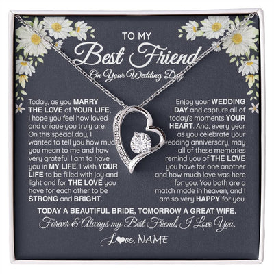 Forever Love Necklace 14K White Gold Finish | 1 | Personalized To My Best Friend On Her Wedding Day Necklace Bride Gifts From Maid Of Honor Always My Best Friend Gifts Jewelry Customized Gift Box Message Card | siriusteestore