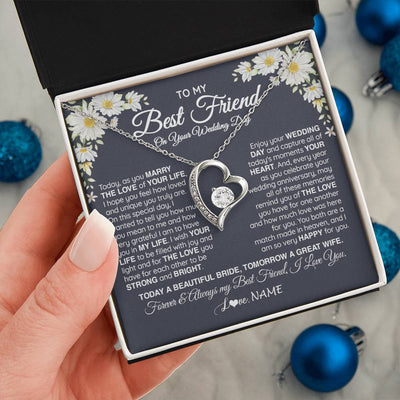 Forever Love Necklace 14K White Gold Finish | 2 | Personalized To My Best Friend On Her Wedding Day Necklace Bride Gifts From Maid Of Honor Always My Best Friend Gifts Jewelry Customized Gift Box Message Card | siriusteestore