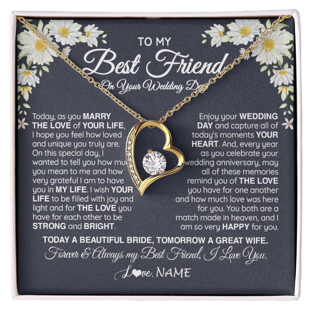 Forever Love Necklace 18K Yellow Gold Finish | 1 | Personalized To My Best Friend On Her Wedding Day Necklace Bride Gifts From Maid Of Honor Always My Best Friend Gifts Jewelry Customized Gift Box Message Card | siriusteestore