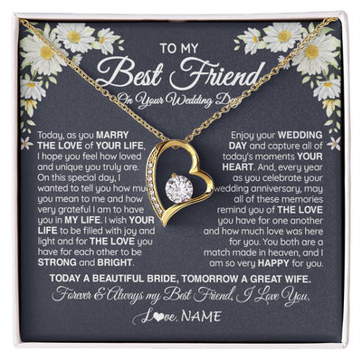 Forever Love Necklace 18K Yellow Gold Finish | 1 | Personalized To My Best Friend On Her Wedding Day Necklace Bride Gifts From Maid Of Honor Always My Best Friend Gifts Jewelry Customized Gift Box Message Card | siriusteestore