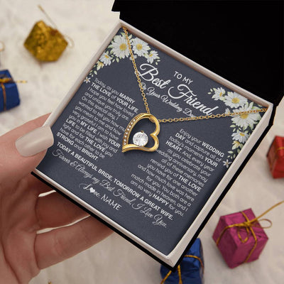 Forever Love Necklace 18K Yellow Gold Finish | 2 | Personalized To My Best Friend On Her Wedding Day Necklace Bride Gifts From Maid Of Honor Always My Best Friend Gifts Jewelry Customized Gift Box Message Card | siriusteestore