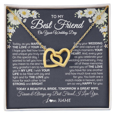 Interlocking Hearts Necklace 18K Yellow Gold Finish | 1 | Personalized To My Best Friend On Her Wedding Day Necklace Bride Gifts From Maid Of Honor Always My Best Friend Gifts Jewelry Customized Gift Box Message Card | siriusteestore