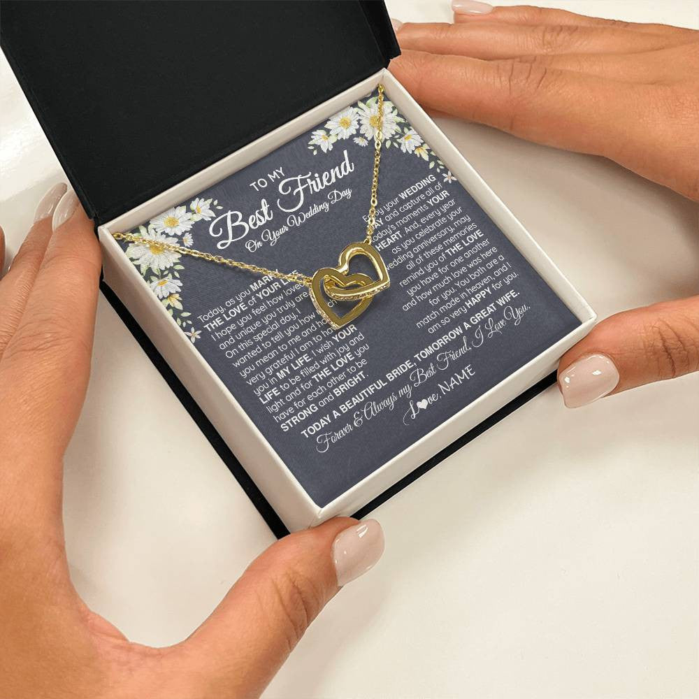 Interlocking Hearts Necklace 18K Yellow Gold Finish | 2 | Personalized To My Best Friend On Her Wedding Day Necklace Bride Gifts From Maid Of Honor Always My Best Friend Gifts Jewelry Customized Gift Box Message Card | siriusteestore