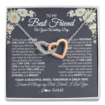 Interlocking Hearts Necklace Stainless Steel & Rose Gold Finish | 1 | Personalized To My Best Friend On Her Wedding Day Necklace Bride Gifts From Maid Of Honor Always My Best Friend Gifts Jewelry Customized Gift Box Message Card | siriusteestore