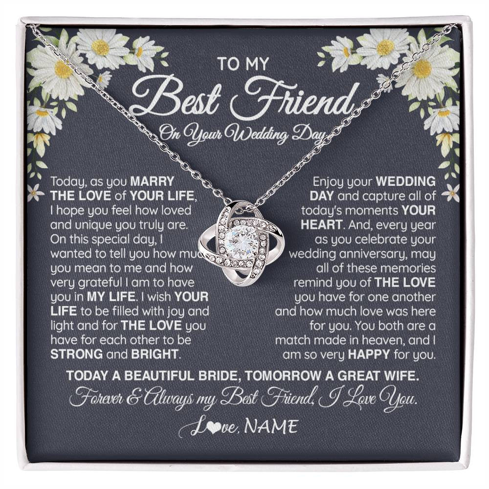 Love Knot Necklace 14K White Gold Finish | 1 | Personalized To My Best Friend On Her Wedding Day Necklace Bride Gifts From Maid Of Honor Always My Best Friend Gifts Jewelry Customized Gift Box Message Card | siriusteestore