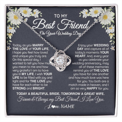 Love Knot Necklace 14K White Gold Finish | 1 | Personalized To My Best Friend On Her Wedding Day Necklace Bride Gifts From Maid Of Honor Always My Best Friend Gifts Jewelry Customized Gift Box Message Card | siriusteestore