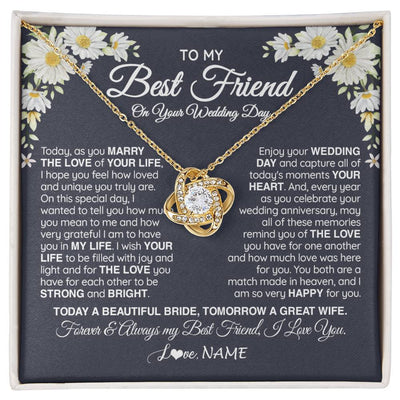 Love Knot Necklace 18K Yellow Gold Finish | 1 | Personalized To My Best Friend On Her Wedding Day Necklace Bride Gifts From Maid Of Honor Always My Best Friend Gifts Jewelry Customized Gift Box Message Card | siriusteestore