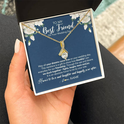 Alluring Beauty Necklace 18K Yellow Gold Finish | 2 | Personalized To My Best Friend On Her Wedding Day Necklace Bride Gifts From Maid Of Honor Thankful Best Friend Gifts Jewelry Customized Gift Box Message Card | siriusteestore