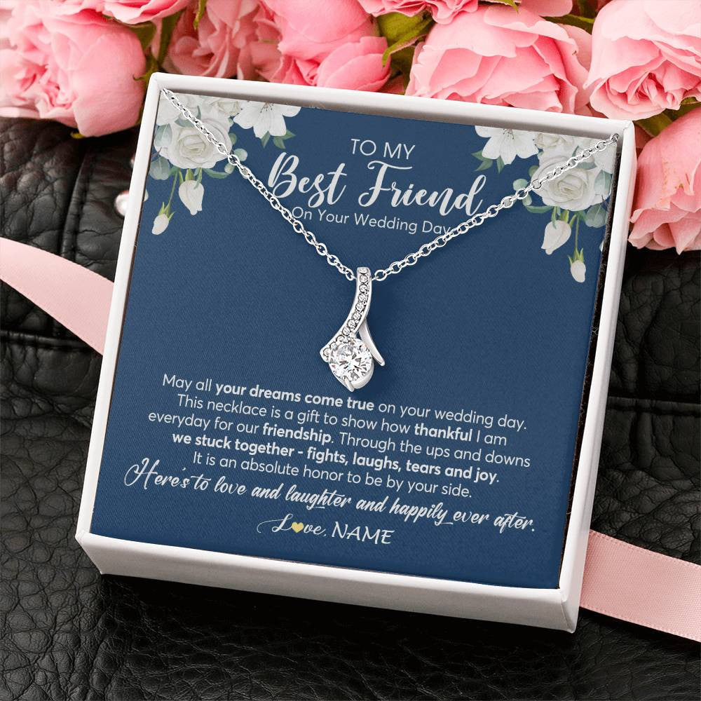 Alluring Beauty Necklace 14K White Gold Finish | 2 | Personalized To My Best Friend On Her Wedding Day Necklace Bride Gifts From Maid Of Honor Thankful Best Friend Gifts Jewelry Customized Gift Box Message Card | siriusteestore