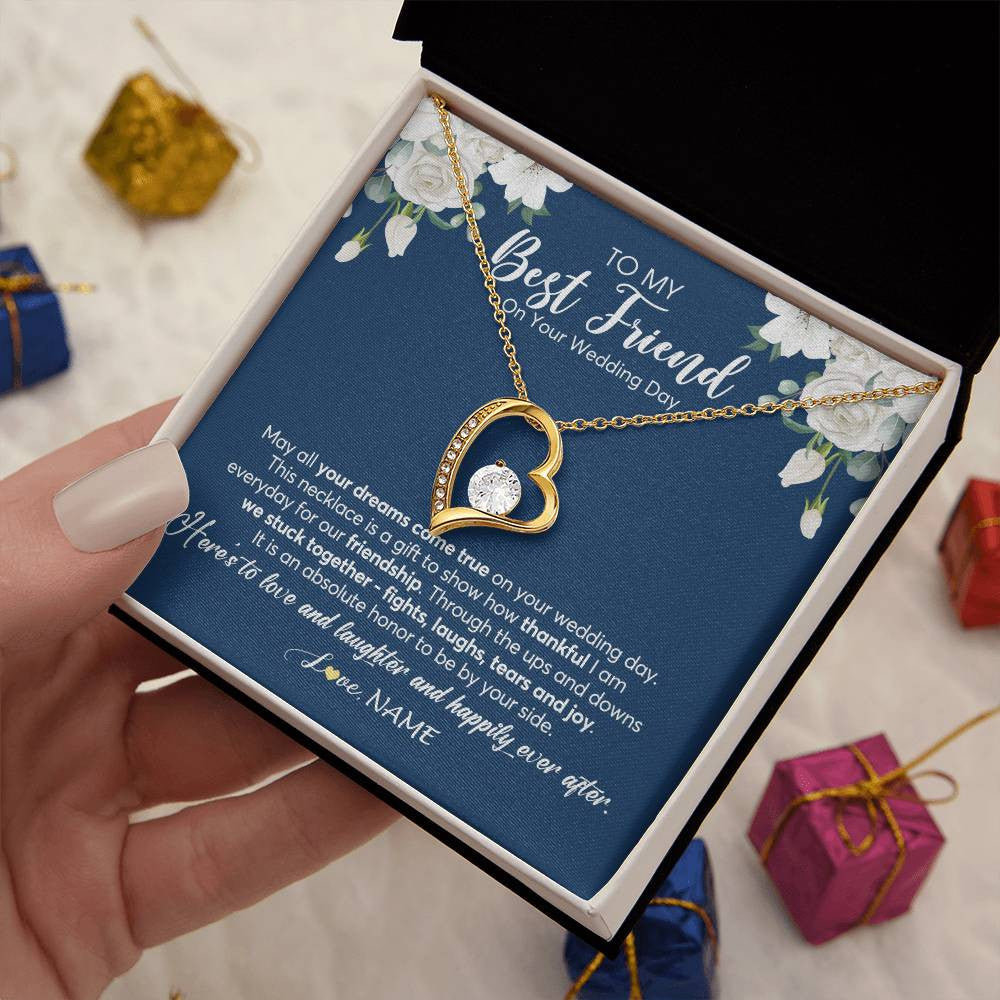Forever Love Necklace 18K Yellow Gold Finish | 2 | Personalized To My Best Friend On Her Wedding Day Necklace Bride Gifts From Maid Of Honor Thankful Best Friend Gifts Jewelry Customized Gift Box Message Card | siriusteestore