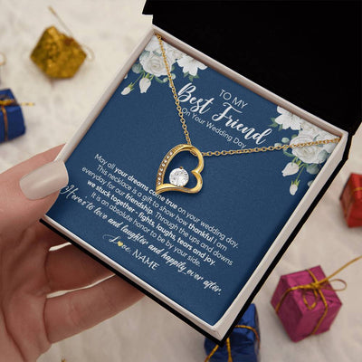 Forever Love Necklace 18K Yellow Gold Finish | 2 | Personalized To My Best Friend On Her Wedding Day Necklace Bride Gifts From Maid Of Honor Thankful Best Friend Gifts Jewelry Customized Gift Box Message Card | siriusteestore