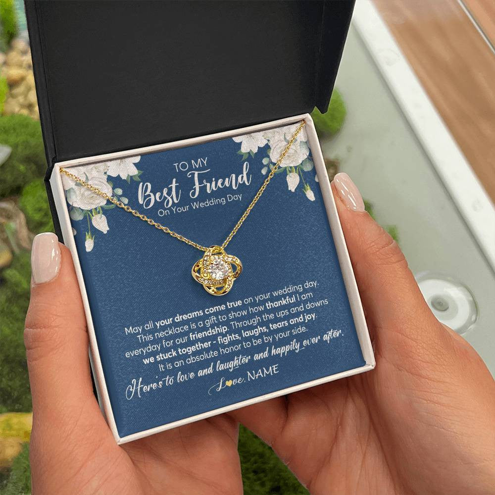 Love Knot Necklace 18K Yellow Gold Finish | 2 | Personalized To My Best Friend On Her Wedding Day Necklace Bride Gifts From Maid Of Honor Thankful Best Friend Gifts Jewelry Customized Gift Box Message Card | siriusteestore