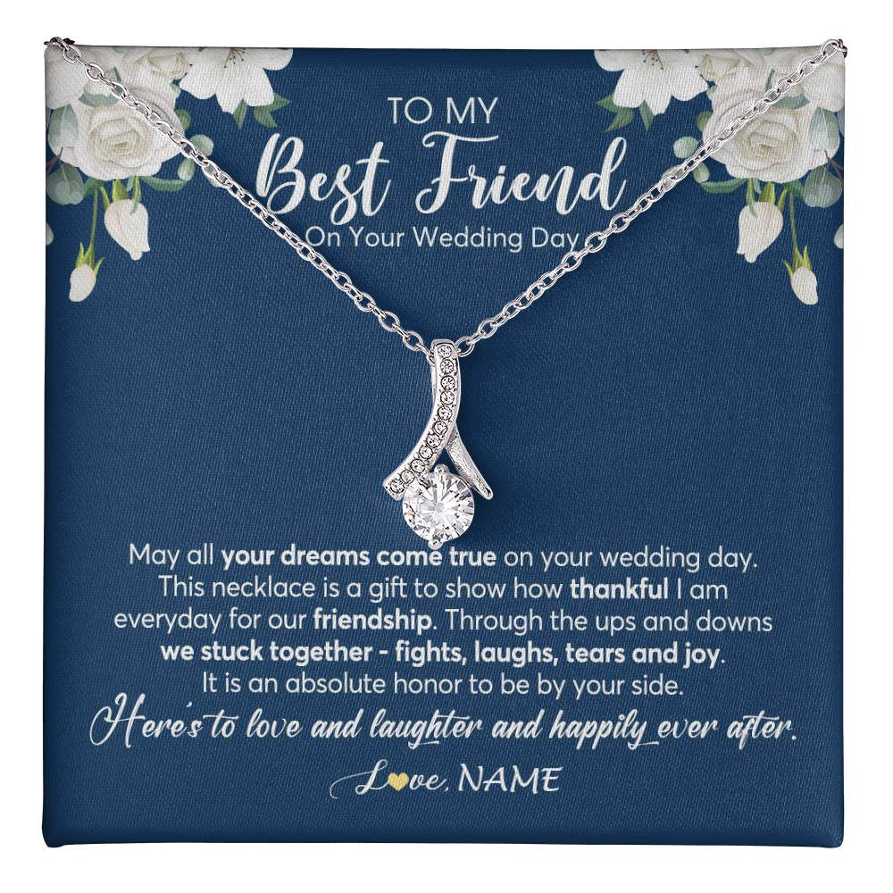 Alluring Beauty Necklace 14K White Gold Finish | 1 | Personalized To My Best Friend On Her Wedding Day Necklace Bride Gifts From Maid Of Honor Thankful Best Friend Jewelry Customized Gift Box Message Card | siriusteestore