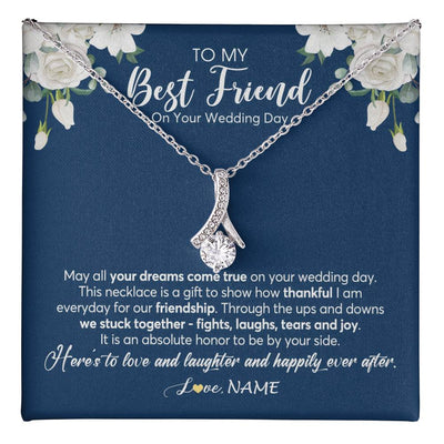 Alluring Beauty Necklace 14K White Gold Finish | 1 | Personalized To My Best Friend On Her Wedding Day Necklace Bride Gifts From Maid Of Honor Thankful Best Friend Jewelry Customized Gift Box Message Card | siriusteestore