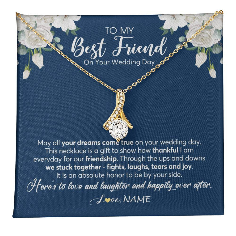 Alluring Beauty Necklace 18K Yellow Gold Finish | 1 | Personalized To My Best Friend On Her Wedding Day Necklace Bride Gifts From Maid Of Honor Thankful Best Friend Jewelry Customized Gift Box Message Card | siriusteestore