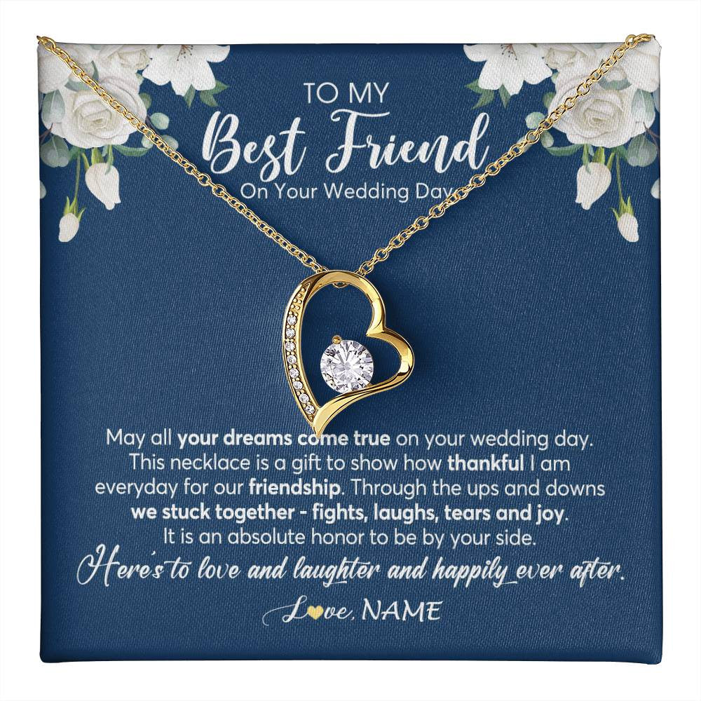 Forever Love Necklace 18K Yellow Gold Finish | 1 | Personalized To My Best Friend On Her Wedding Day Necklace Bride Gifts From Maid Of Honor Thankful Best Friend Jewelry Customized Gift Box Message Card | siriusteestore