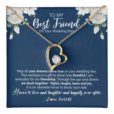 Forever Love Necklace 18K Yellow Gold Finish | 1 | Personalized To My Best Friend On Her Wedding Day Necklace Bride Gifts From Maid Of Honor Thankful Best Friend Jewelry Customized Gift Box Message Card | siriusteestore