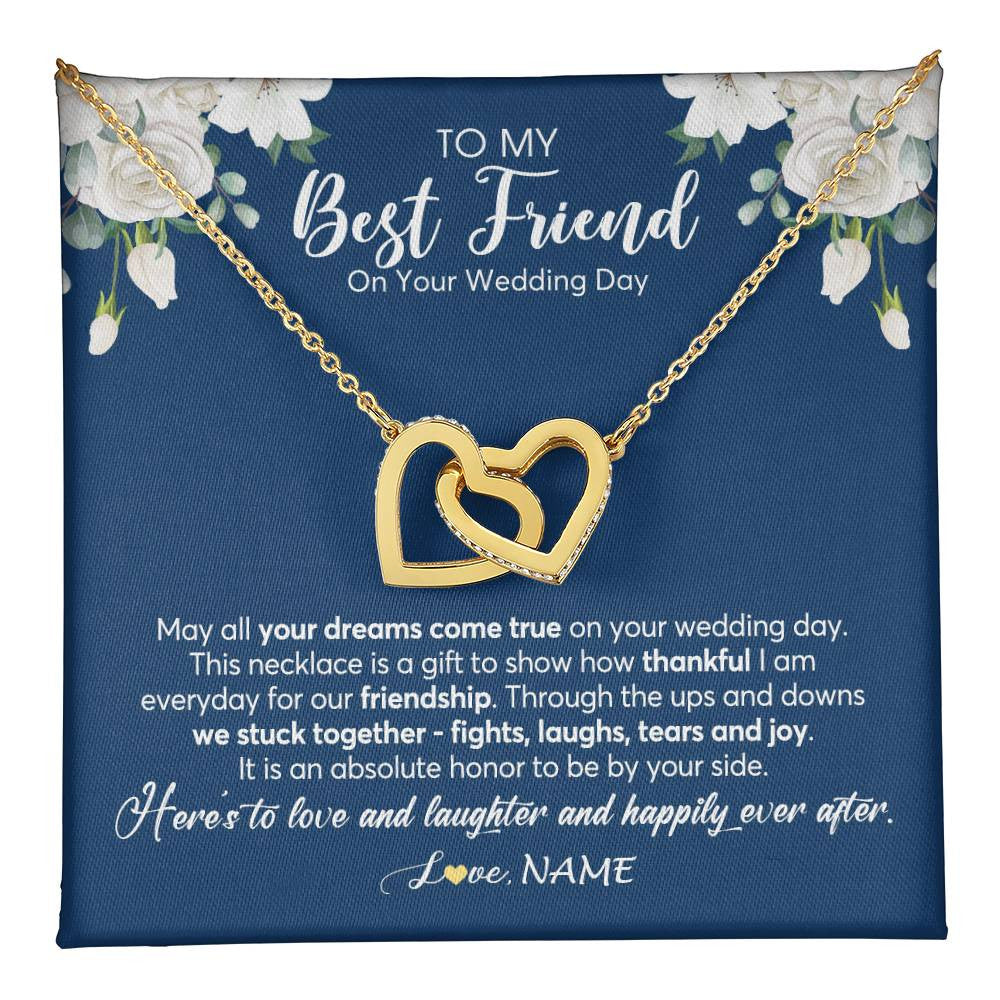 Interlocking Hearts Necklace 18K Yellow Gold Finish | 1 | Personalized To My Best Friend On Her Wedding Day Necklace Bride Gifts From Maid Of Honor Thankful Best Friend Jewelry Customized Gift Box Message Card | siriusteestore