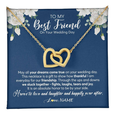 Interlocking Hearts Necklace 18K Yellow Gold Finish | 1 | Personalized To My Best Friend On Her Wedding Day Necklace Bride Gifts From Maid Of Honor Thankful Best Friend Jewelry Customized Gift Box Message Card | siriusteestore