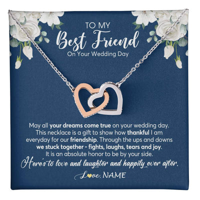 Interlocking Hearts Necklace Stainless Steel & Rose Gold Finish | 1 | Personalized To My Best Friend On Her Wedding Day Necklace Bride Gifts From Maid Of Honor Thankful Best Friend Jewelry Customized Gift Box Message Card | siriusteestore