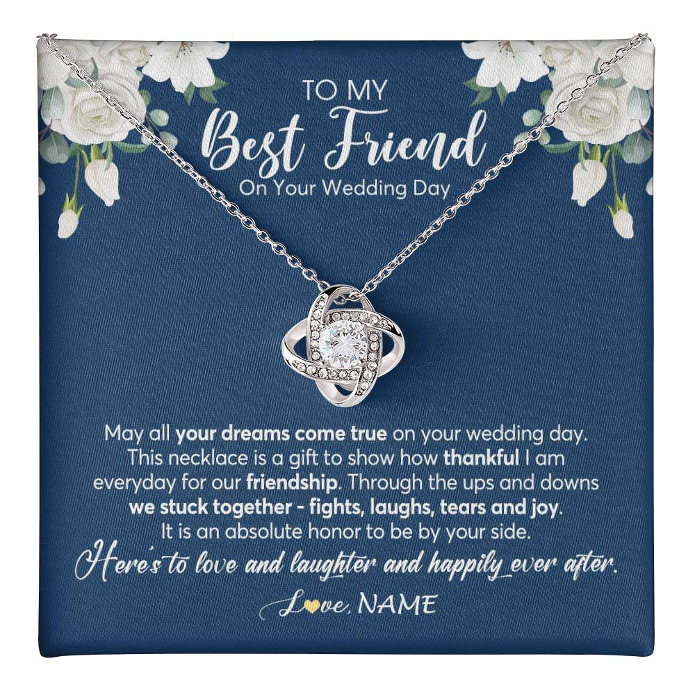 Love Knot Necklace 14K White Gold Finish | 1 | Personalized To My Best Friend On Her Wedding Day Necklace Bride Gifts From Maid Of Honor Thankful Best Friend Jewelry Customized Gift Box Message Card | siriusteestore