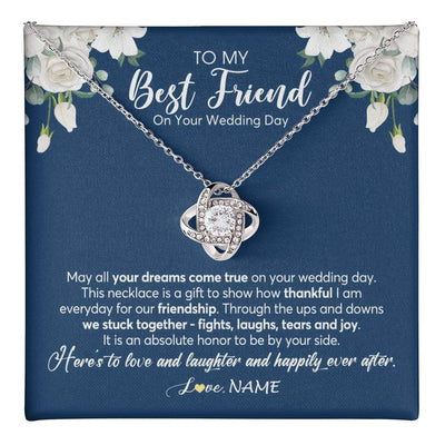 Love Knot Necklace 14K White Gold Finish | 1 | Personalized To My Best Friend On Her Wedding Day Necklace Bride Gifts From Maid Of Honor Thankful Best Friend Jewelry Customized Gift Box Message Card | siriusteestore