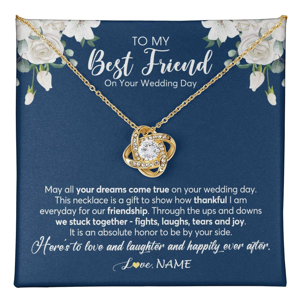 Love Knot Necklace 18K Yellow Gold Finish | 1 | Personalized To My Best Friend On Her Wedding Day Necklace Bride Gifts From Maid Of Honor Thankful Best Friend Jewelry Customized Gift Box Message Card | siriusteestore