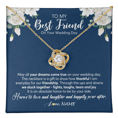 Love Knot Necklace 18K Yellow Gold Finish | 1 | Personalized To My Best Friend On Her Wedding Day Necklace Bride Gifts From Maid Of Honor Thankful Best Friend Jewelry Customized Gift Box Message Card | siriusteestore