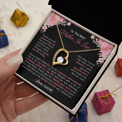 Forever Love Necklace 18K Yellow Gold Finish | 2 | Personalized To My Best Mother In Law Necklace From Daugter In Law Thank You Husband Mom Mother Birthday Wedding Day Christmas Customized Gift Box Message Card | siriusteestore