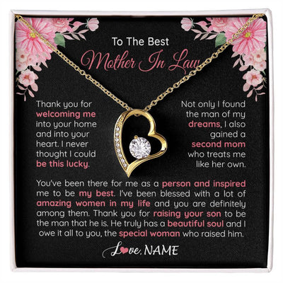 Forever Love Necklace 18K Yellow Gold Finish | 1 | Personalized To My Best Mother In Law Necklace From Daugter In Law Thank You Husband Mom Mother Birthday Wedding Day Christmas Customized Gift Box Message Card | siriusteestore