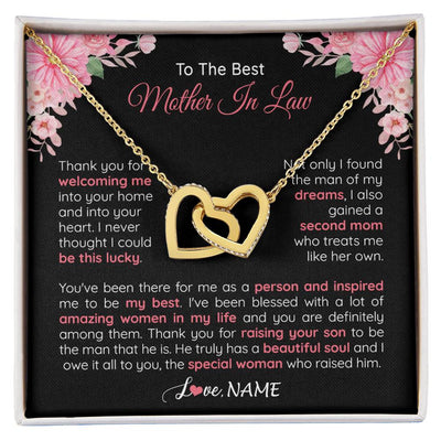 Interlocking Hearts Necklace 18K Yellow Gold Finish | 1 | Personalized To My Best Mother In Law Necklace From Daugter In Law Thank You Husband Mom Mother Birthday Wedding Day Christmas Customized Gift Box Message Card | siriusteestore