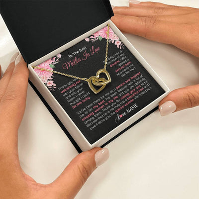 Interlocking Hearts Necklace 18K Yellow Gold Finish | 2 | Personalized To My Best Mother In Law Necklace From Daugter In Law Thank You Husband Mom Mother Birthday Wedding Day Christmas Customized Gift Box Message Card | siriusteestore