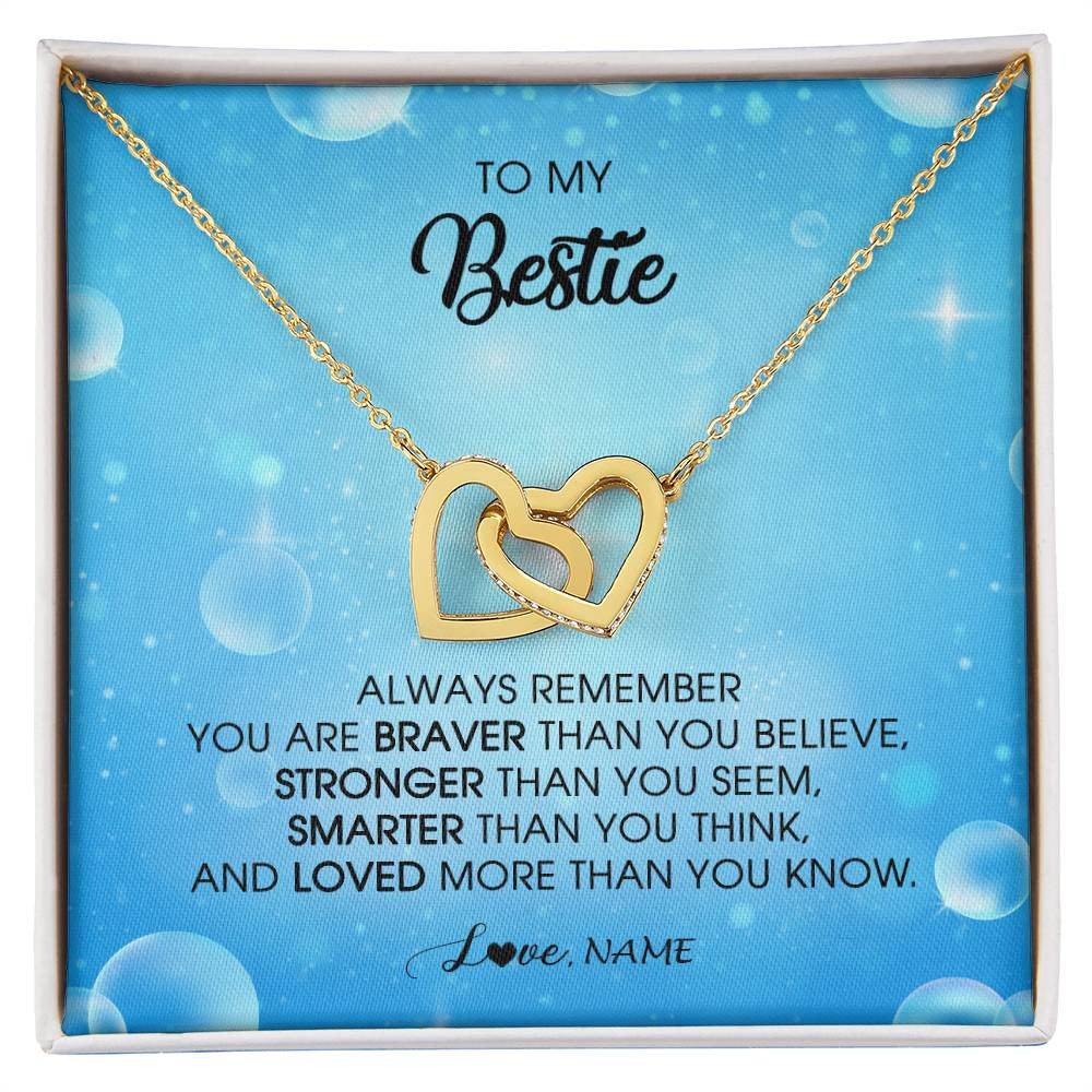 Interlocking Hearts Necklace 18K Yellow Gold Finish | Personalized To My Bestie Necklace From Friend Sister Always Remember You Are Braver Best Friend Jewelry Birthday Graduation Christmas Customized Message Card | siriusteestore