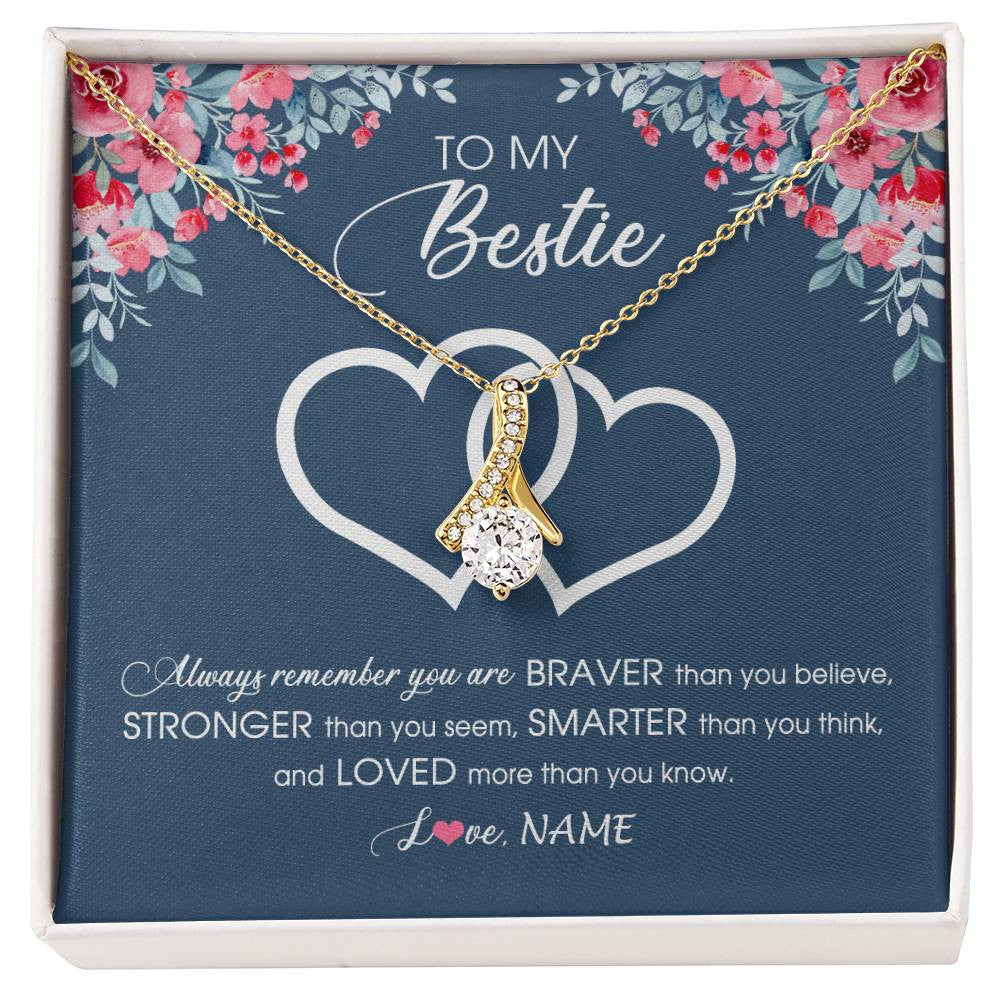 Alluring Beauty Necklace 18K Yellow Gold Finish | Personalized To My Bestie Necklace From Friend Sister Braver Stronger Smarter Loved Best Friend Jewelry Birthday Graduation Christmas Customized Message Card | siriusteestore