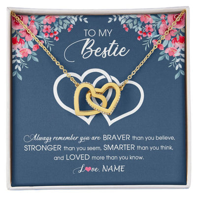 Interlocking Hearts Necklace 18K Yellow Gold Finish | Personalized To My Bestie Necklace From Friend Sister Braver Stronger Smarter Loved Best Friend Jewelry Birthday Graduation Christmas Customized Message Card | siriusteestore